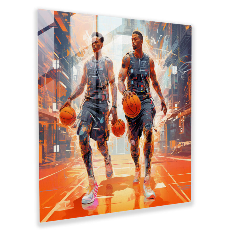 Nba Cyber World Glass Print - Nba, Glass Art, Futuristic Digital Art, Glass Print
