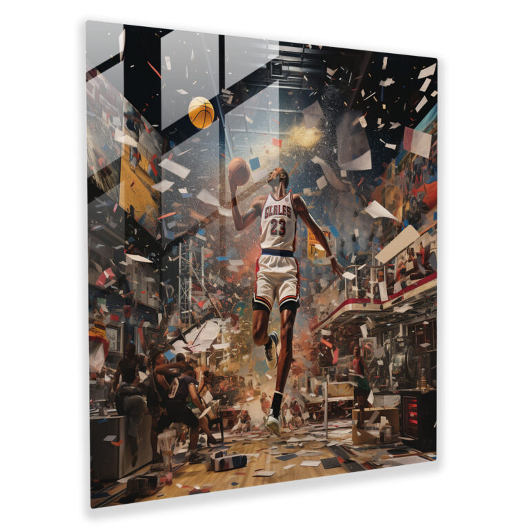 Nba Iconic Moments Collage Glass Print - Nba, Modern Art, Nba, Wall Decoration