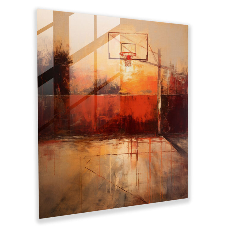 Nba Sunset Oil Painting Glass Print - Nba, Wall Decoration, Home Decoration, Glass Art