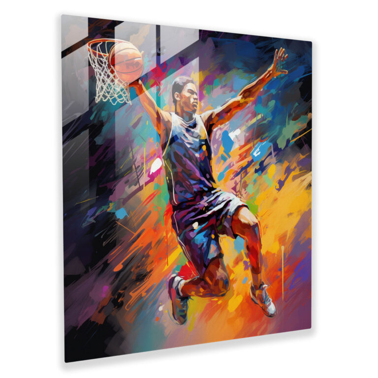 Nba Glass Wall Art - Modern Abstract Basketball Player Dunking - Nba, Modern Art, Vibrant Colors, Basketball