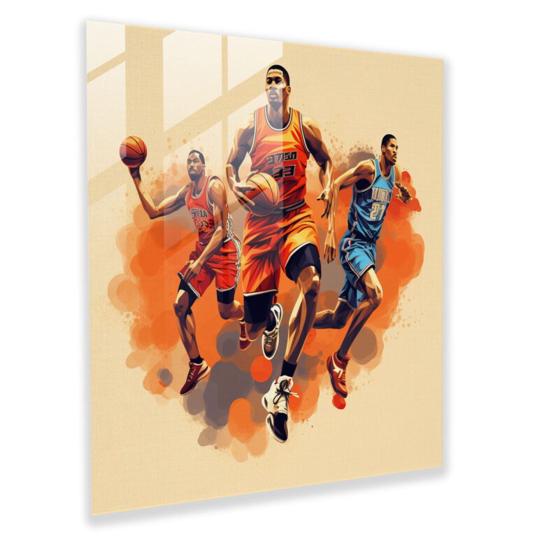 Nba Glass Wall Art - Stylized Graphic Illustration Of Iconic Players - Nba, Action Poses, Glass Art, Skills