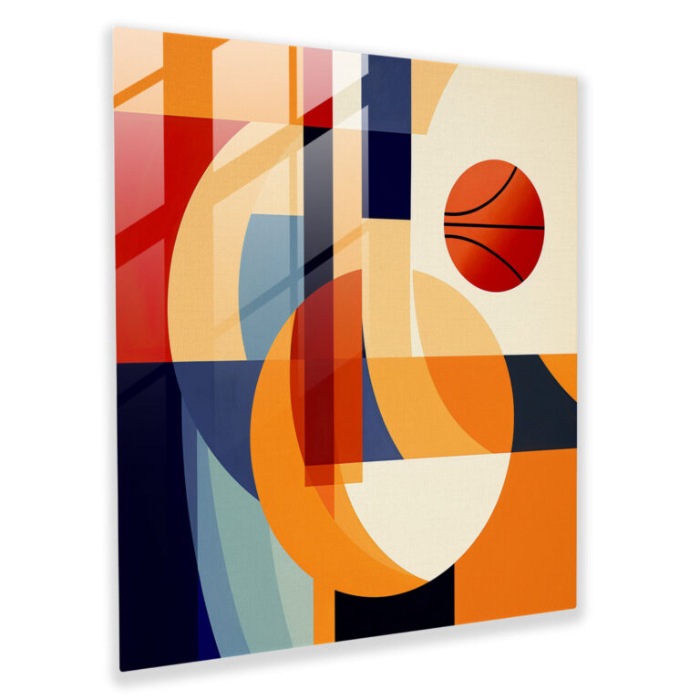 Nba Glass Wall Art - Abstract Geometric Basketball Design - Nba, Wall Decoration, Glass Art, Home Decoration