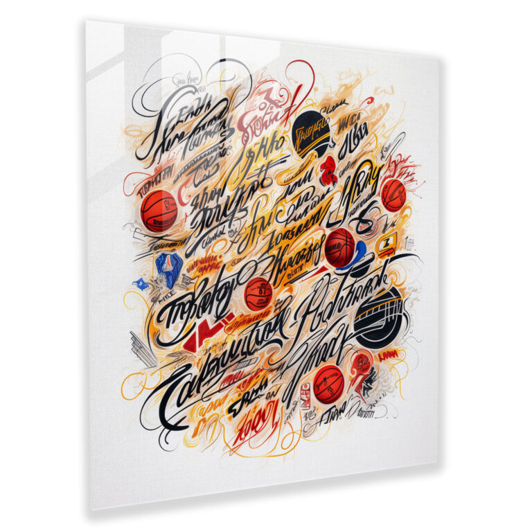 Nba Calligraphy Glass Print - Nba, Modern Art, Wall Decoration, Glass Art
