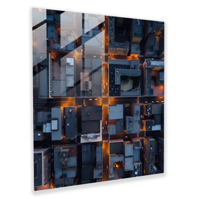 Neutral Glass Print - Dusk Cityscape - Neutral, Minimalist Cityscape, Glass Art, Modern Art