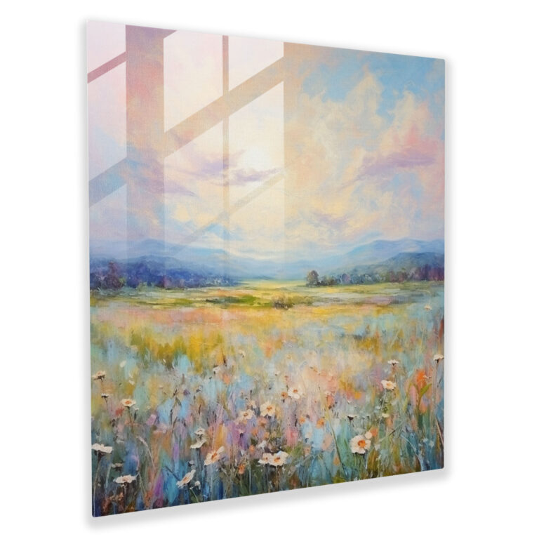 Neutral Landscape Glass Print - Neutral, Home Decoration, Impressionist Landscape, Serene Meadow