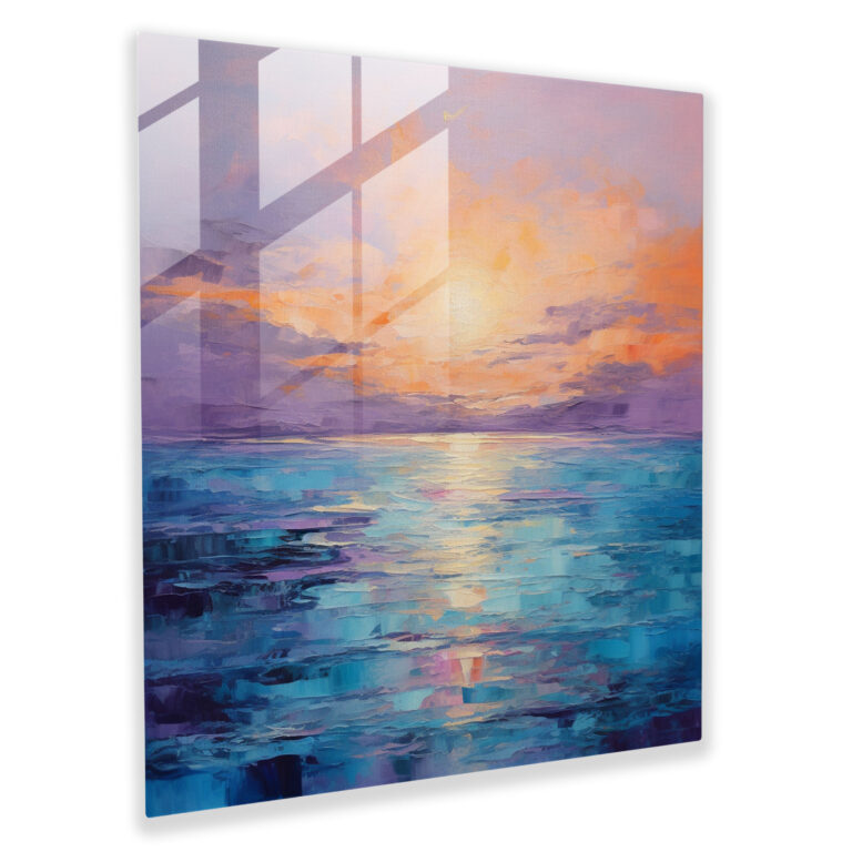 Neutral Serene Sunset Glass Print - Neutral, Neutral, Purple, Modern Art