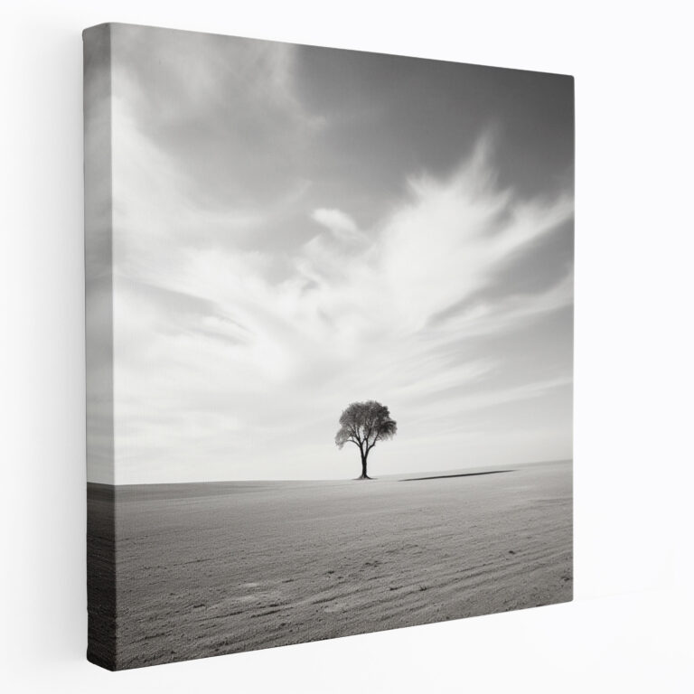 Neutral Wall Art - Minimalist Black And White Tree Canvas Print - Neutral, Minimalist, Serenity, Tree