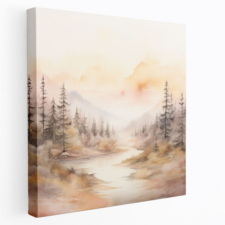 Neutral Wall Art - Soft Watercolor Landscape Canvas Print - Neutral, Canvas Wall Art, Watercolor Landscape, Earthly Colors