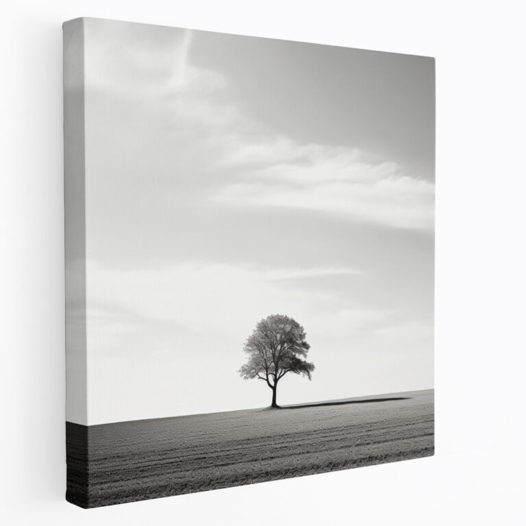 Neutral Minimalist Wall Art - Neutral, Canvas, Solitary Tree, Open Field