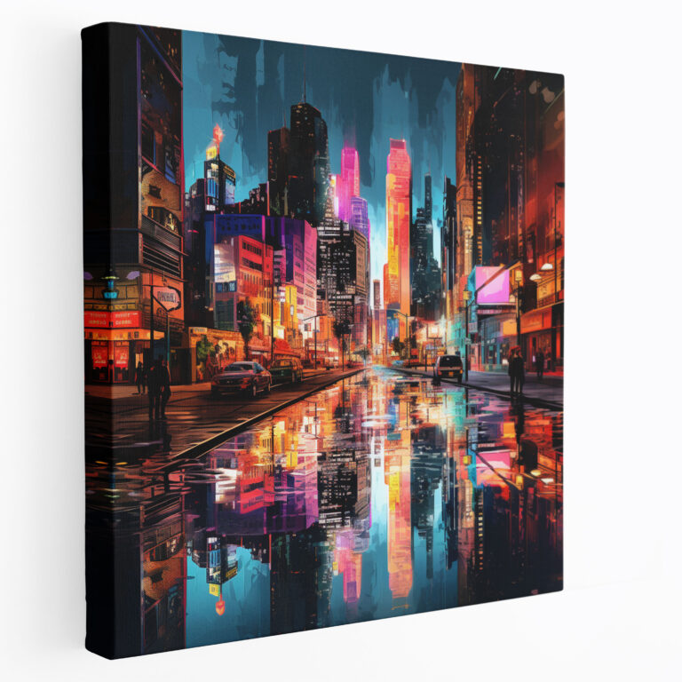 Nighthawks Wall Art - Nighthawks, Canvas, Neon Lights, Night Scene