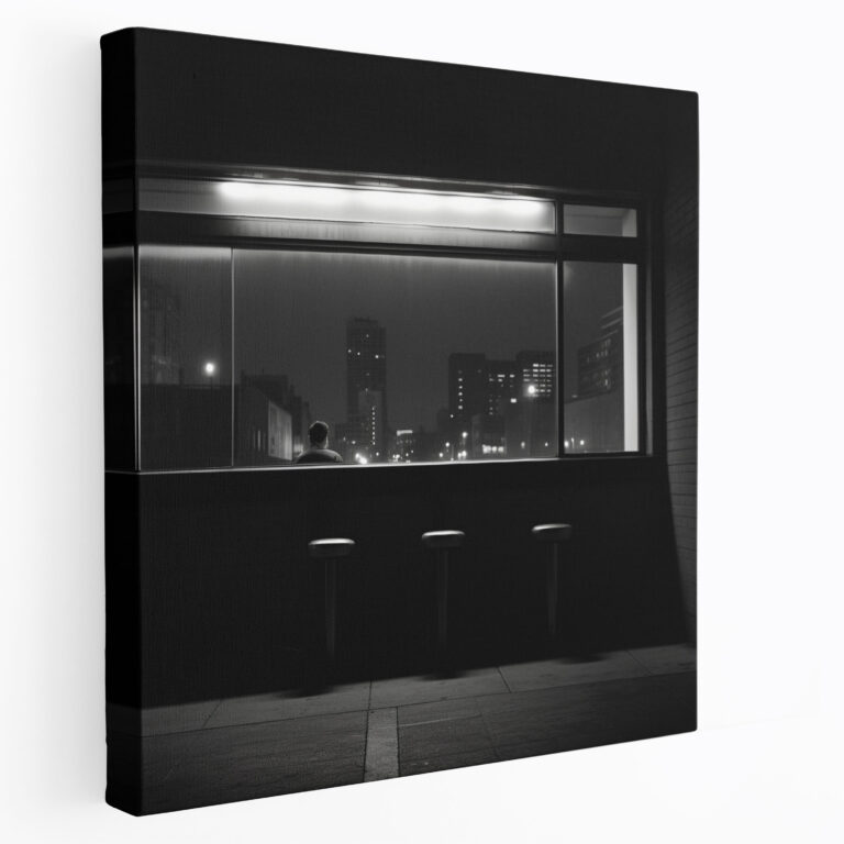 Nighthawks Monochrome Canvas Print - Nighthawks, Wall Art, Nighthawks, Home Decoration