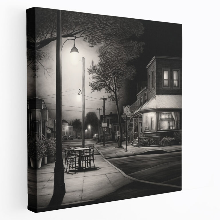 Nighthawks Charcoal Canvas Print - Nighthawks, Wall Decoration, Nostalgia, Classic Sophistication