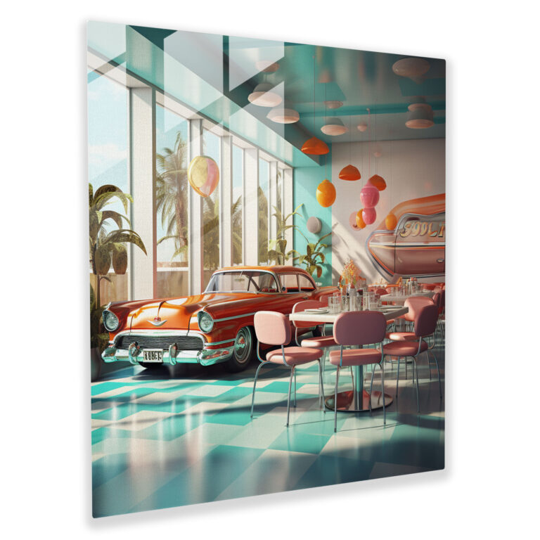 Nostalgia Diner Glass Print - Nostalgia, Retro Diner, Wall Decoration, Vibrant Colors