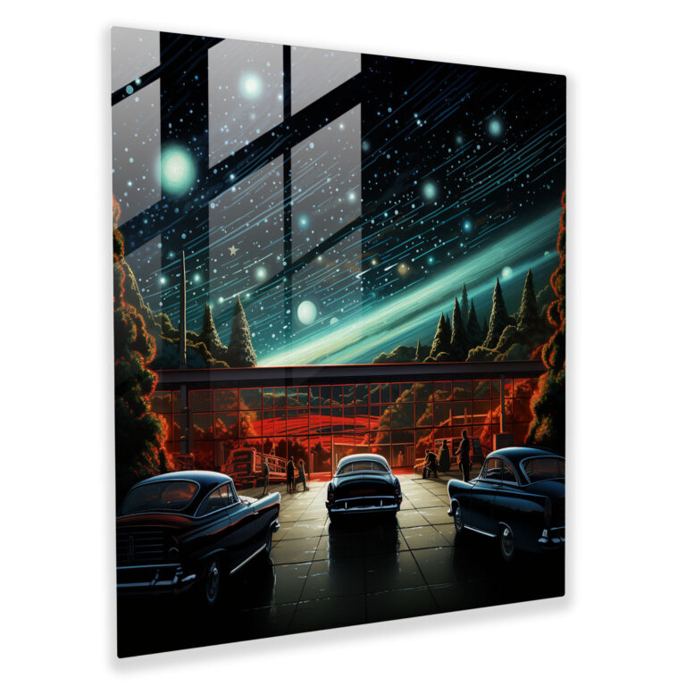 Nostalgia Drive-In Glass Print - Nostalgia, Glass Art, Wall Decoration, Retro Drive-In