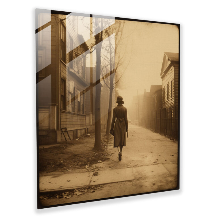 Nostalgic Glass Print - Vintage Woman Walking - Nostalgia, Street, Sepia, Glass Print
