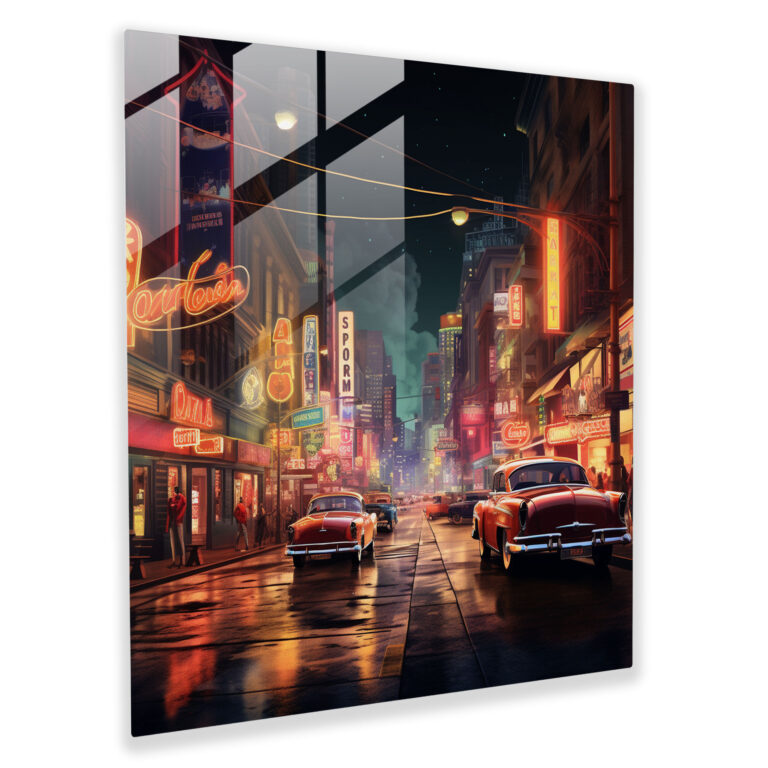 Neon Energy Glass Print - Retro City Street - Nostalgia, Glass Wall Art, Energy, Home Decoration