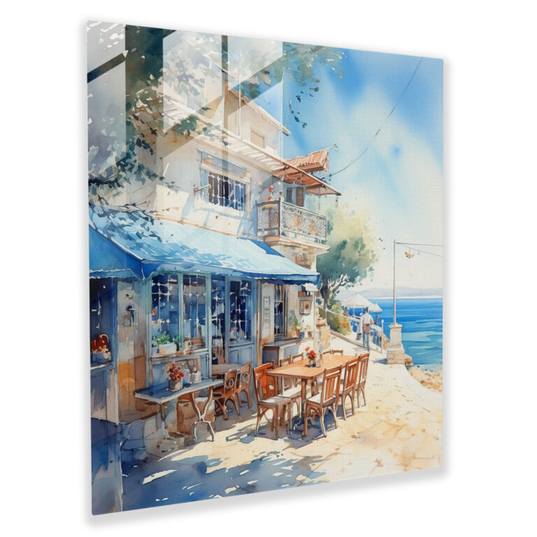 Seaside Romance Glass Print - Watercolor Cafe - Nostalgia, Glass Art, Modern Art, Emotions