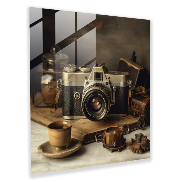 Film Camera Nostalgia Glass Print - Nostalgia, Preserving Memories, Modern Art, Home Decoration