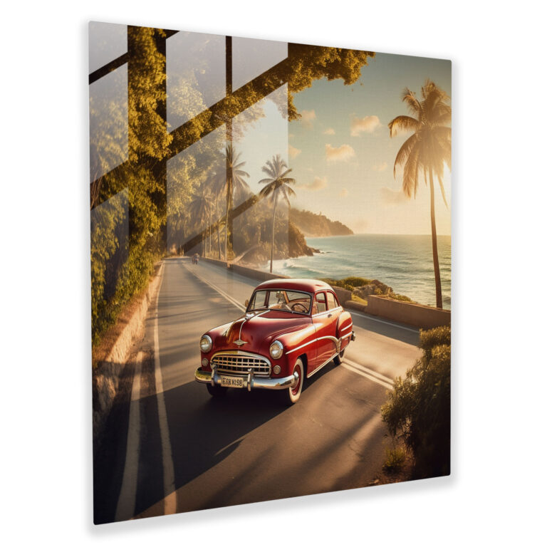 Retro Car Nostalgia Glass Print - Nostalgia, Classic Retro Car, Glass Print, Glass Art
