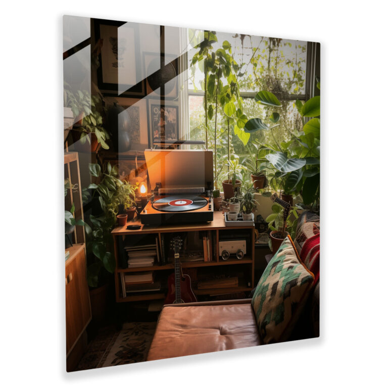 Nostalgia Glass Print: Vintage Record Player - Nostalgia, Vinyl, Wall Decoration, Nostalgic Atmosphere