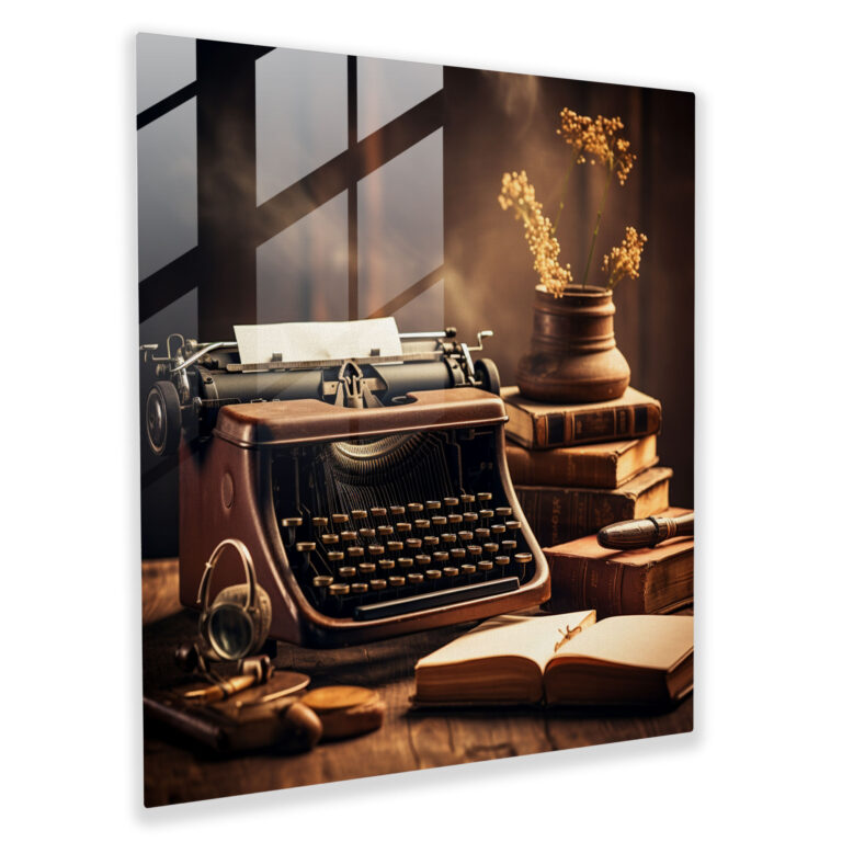 Nostalgia Glass Print: Vintage Typewriter - Nostalgia, Handwritten Letters, Simpler Times, Nostalgia