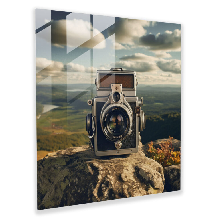 Nostalgia Glass Print: Vintage Camera - Nostalgia, Modern Art, Wall Decoration, Glass Wall Art