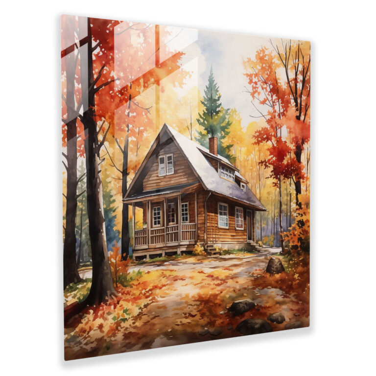 Cozy Cabin Glass Print - Nostalgia, Glass Wall Art, Nostalgia, Wall Decoration