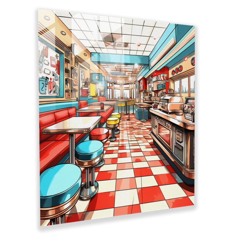 Retro Diner Glass Print - Nostalgia, Retro Diner, Jukeboxes, Glass Art