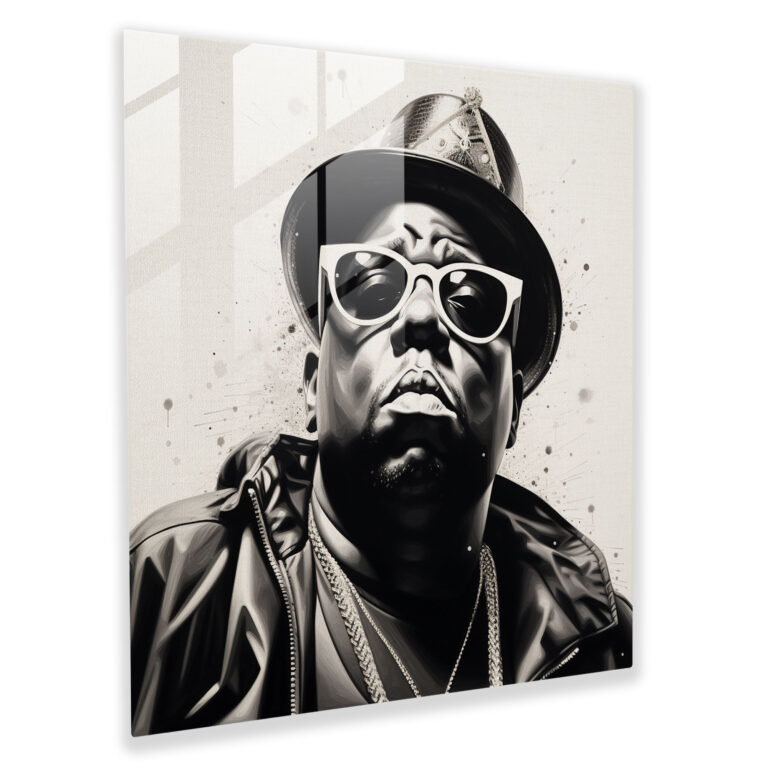 Realistic Notorious Big Glass Print - Detailed Black And White Portrait - Notorious Big, Glass Wall Art, Notorious Big, Realistic Portrait