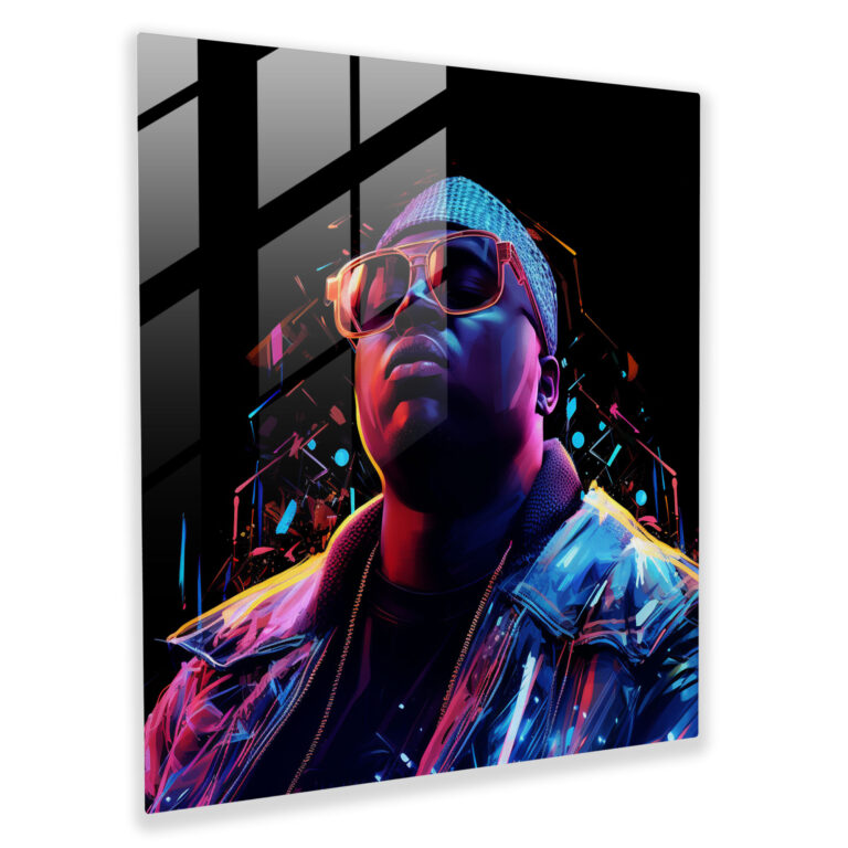 Notorious B.i.g. Digital Art Glass Print - Notorious Big, Glass Wall Art, Neon Lights, Glitch Aesthetics