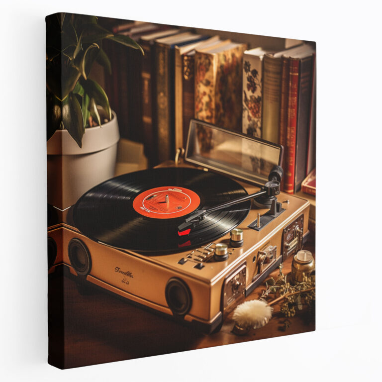 Nostalgia Wall Decoration - Vintage Record Player And Vinyl Records - Nostalgia, Vinyl Records, Nostalgia, Headphones
