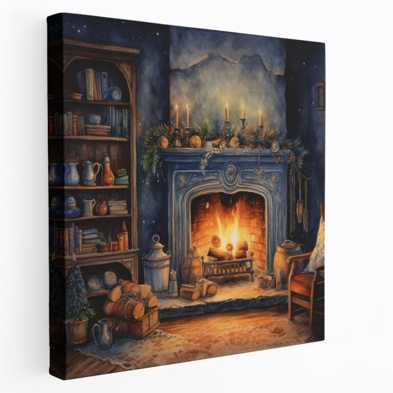 Nostalgia Hand-Painted Watercolor Wall Art - Cozy Fireplace - Nostalgia, Hand-Painted, Canvas, Canvas Print
