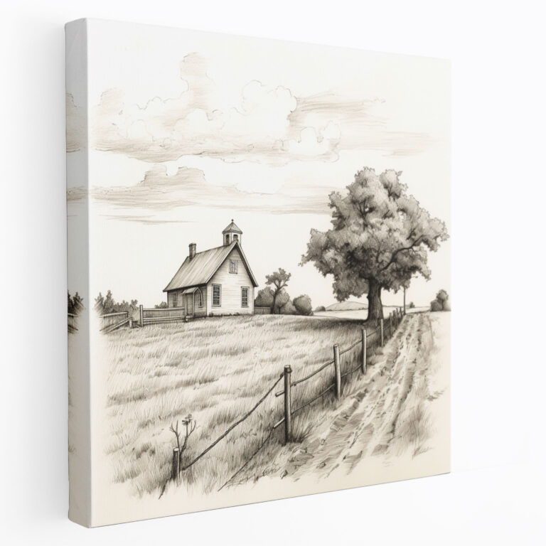 Nostalgia Hand-Drawn Sketch Wall Art - Old Schoolhouse - Nostalgia, Sketch, Canvas Print, Simpler Times