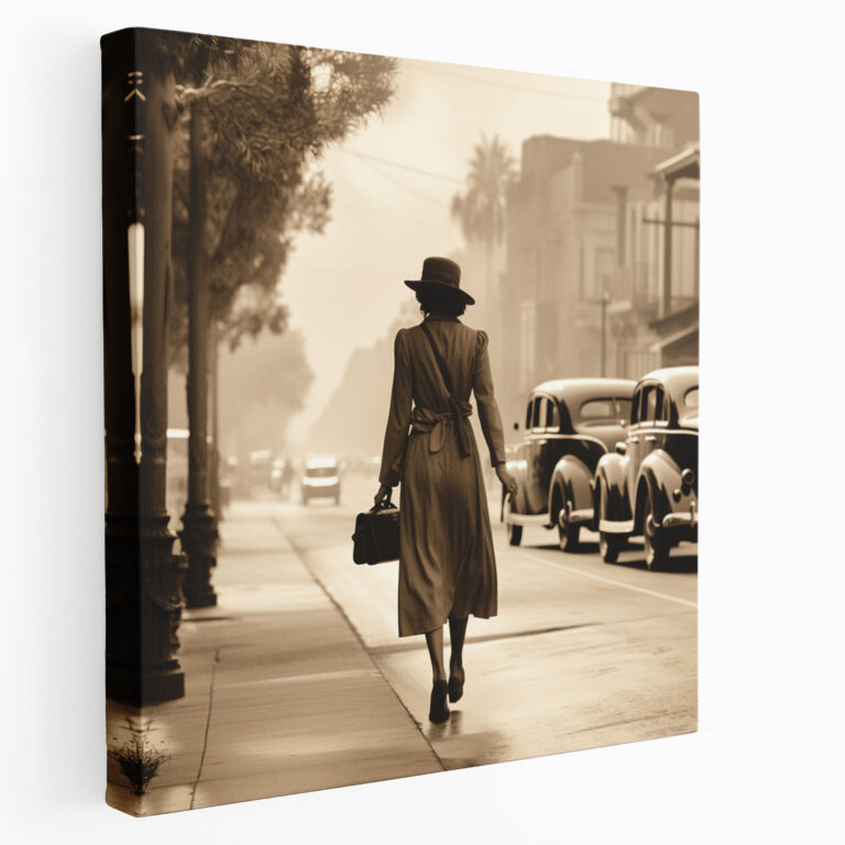 Nostalgia Canvas Print - Woman Walking Down The Street - Nostalgia, Wall Art, Wall Decoration, Vintage Sepia Photograph