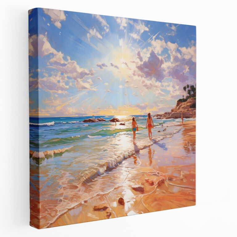 Sunlit Beach Nostalgia Canvas Print - Nostalgia, Sunlit Beach, Impressionistic Oil Painting, Canvas