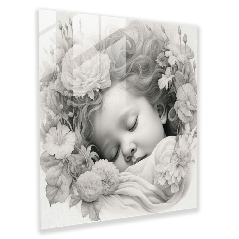 Nursery Pencil Drawing Glass Print - Nursery, Glass Wall Art, Flowers, Modern Art