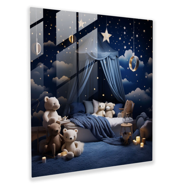 Nursery Starry Night Glass Print - Nursery, Glass Art, Peaceful Atmosphere, Cute Sleepy Animals