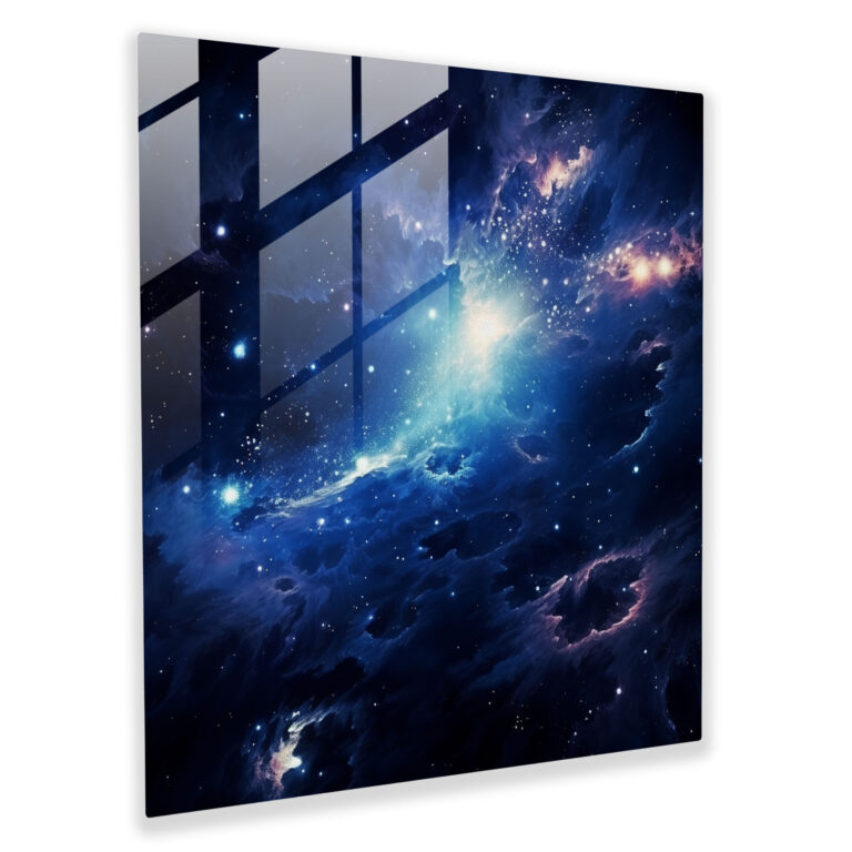 Navy Blue Galaxy Glass Print - Navy Blue, Navy Blue, Glass Print, Home Decoration