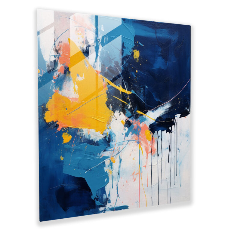 Navy Blue Abstract Brushstrokes Glass Print - Navy Blue, Brushstrokes, Abstract Art, Glass Print