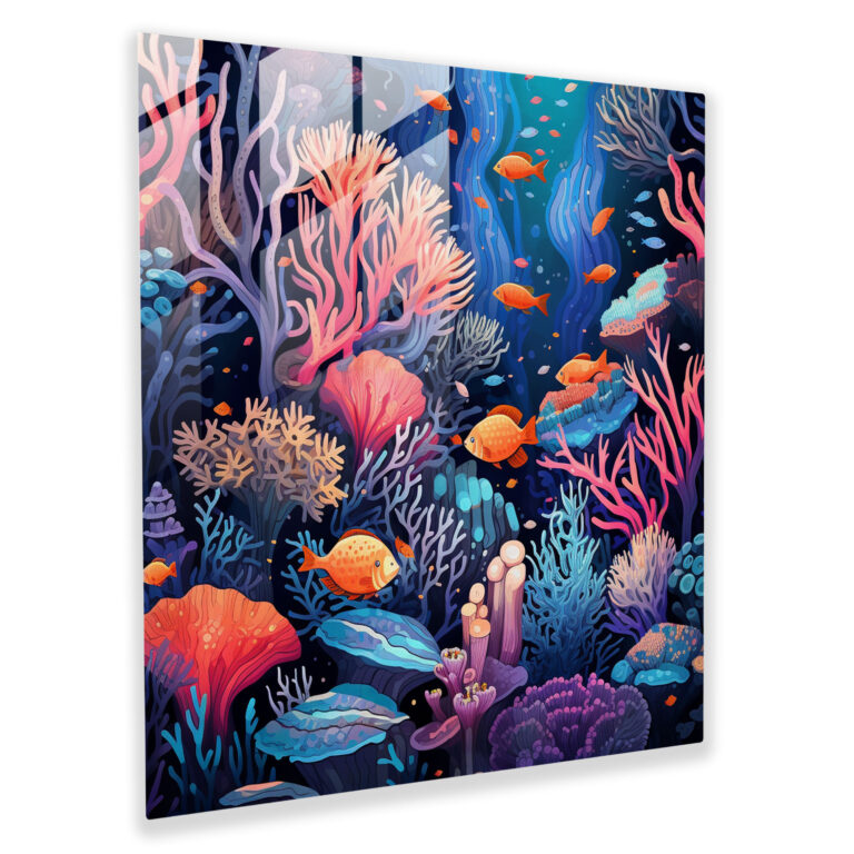 Coral Paradise Navy Blue Glass Print - Navy Blue, Glass Art, Glass Wall Art, Navy Blue