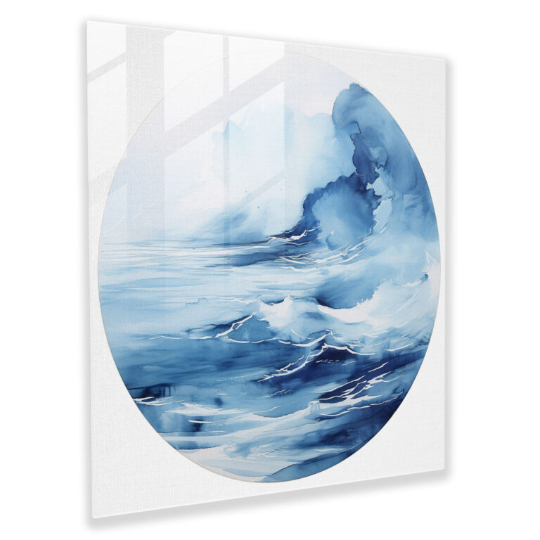 Navy Blue Watercolor Landscape Glass Print - Navy Blue, Home Decoration, Glass Print, Navy Blue