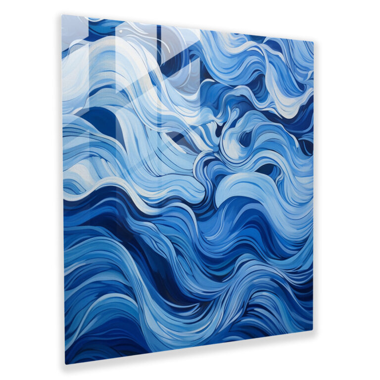 Navy Blue Abstract Waves Glass Print - Navy Blue, Glass Art, Abstract Waves, Glass Print
