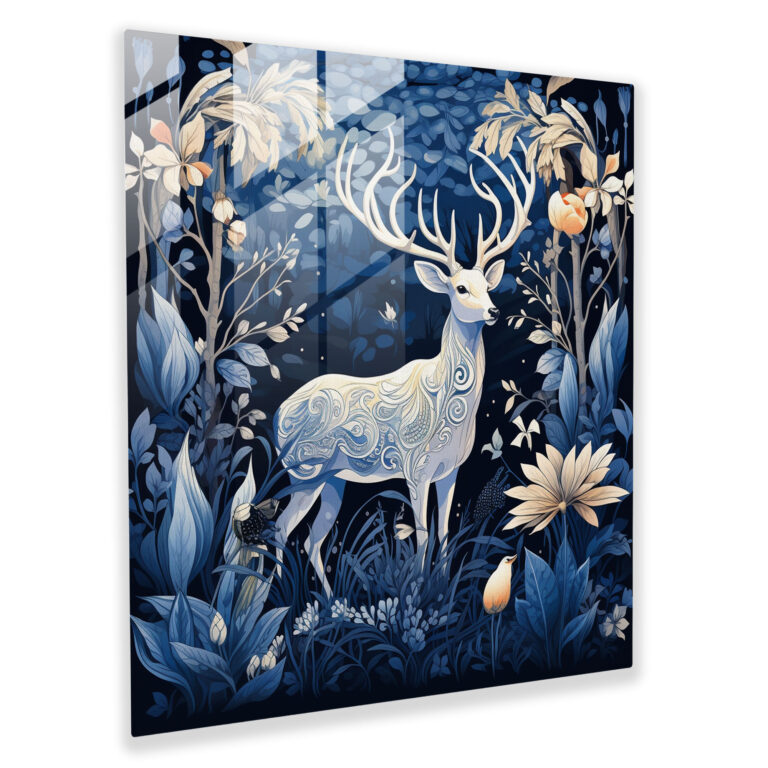 Navy Blue Wildlife Glass Print - Navy Blue, Navy Blue, Home Decoration, Wall Decoration