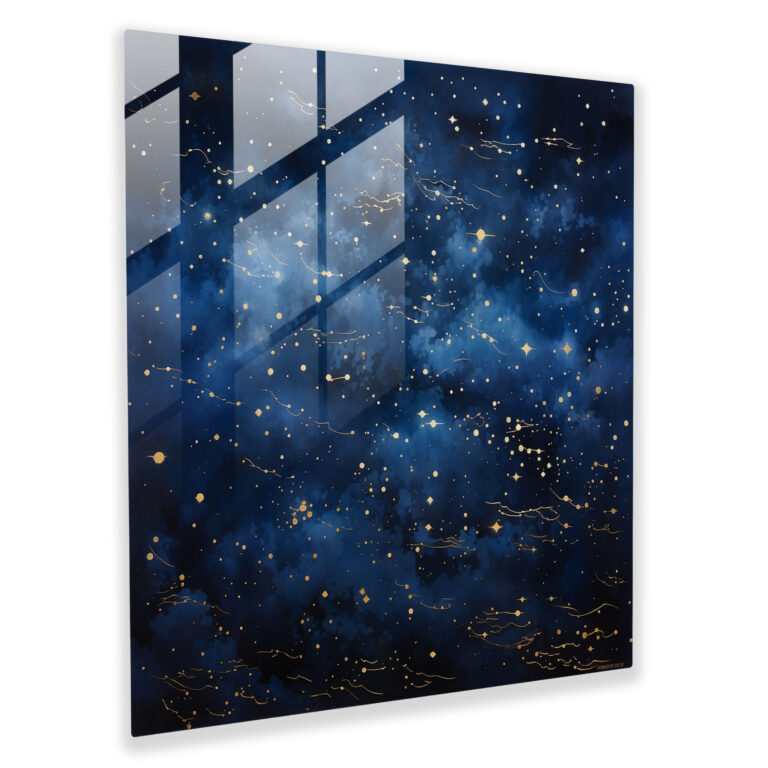 Starry Night Navy Blue Glass Print - Navy Blue, Glass Wall Art, Navy Blue, Celestial