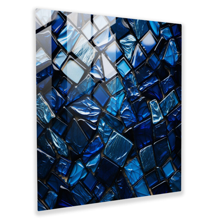 Navy Blue Mosaic Glass Print - Navy Blue, Glass Print, Abstract Composition, Navy Blue