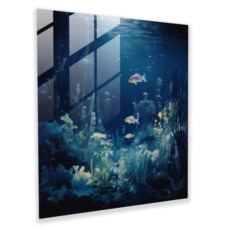 Underwater Navy Blue Glass Print - Navy Blue, Serene, Ocean, Navy Blue