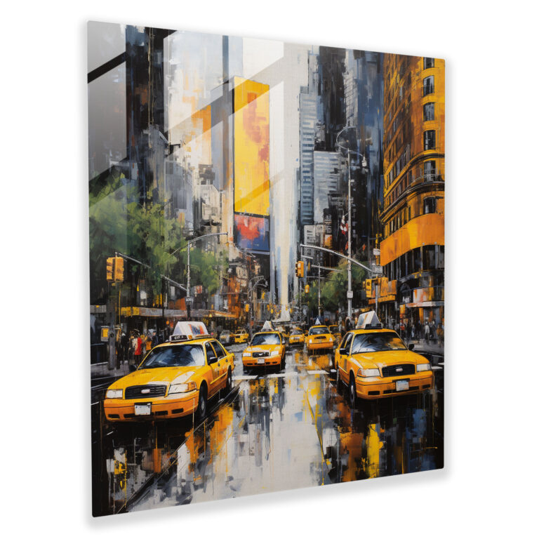 Dynamic Glass Print - Rush Hour's Colorful Symphony