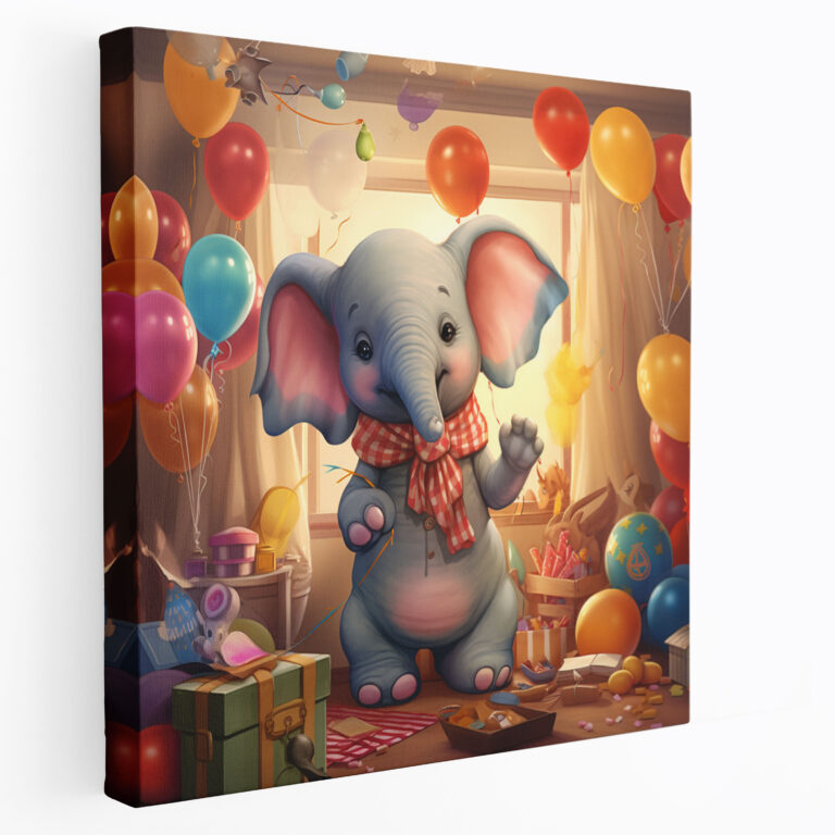 Nursery Canvas Print: Cute Elephant With Balloons - Nursery, Nursery, Wall Decoration, Toys