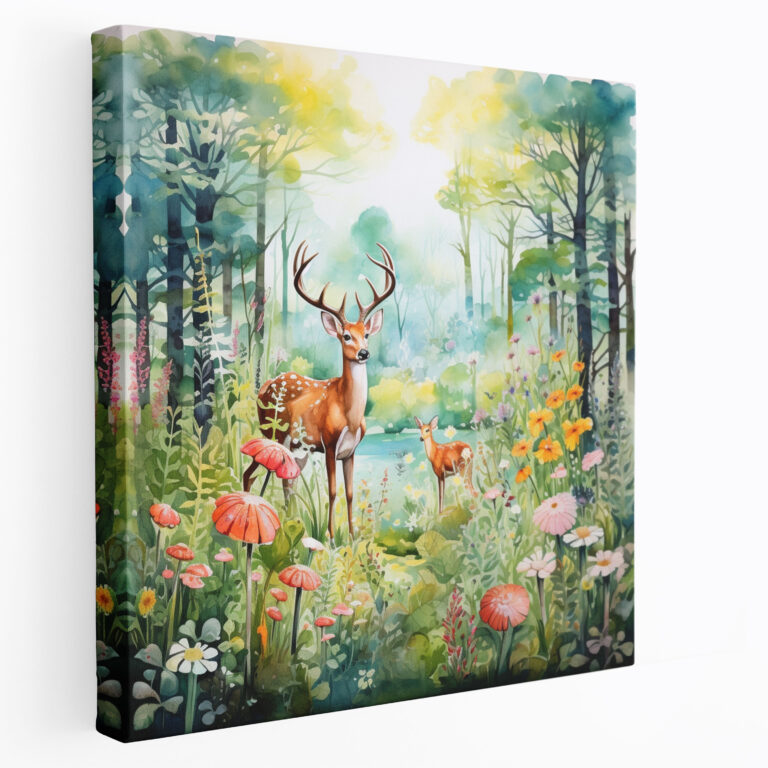 Nursery Wall Art: Peaceful Forest With Animals - Nursery, Wall Art, Flowers, Watercolor Painting