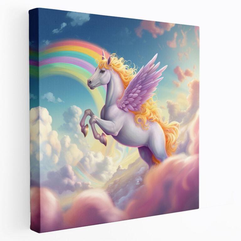 Nursery Canvas Print: Flying Unicorn With Rainbow - Nursery, Canvas, Canvas Print, Wall Decoration